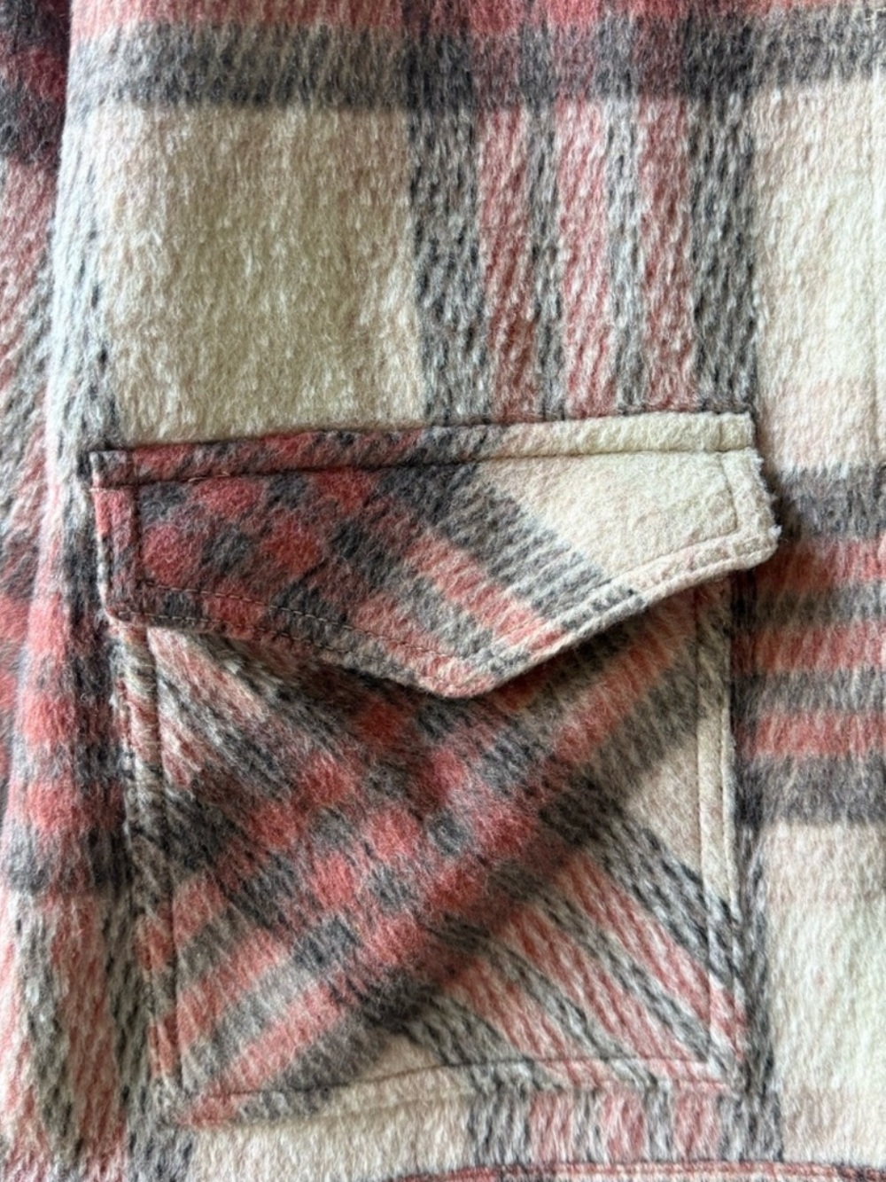 Roxy Wool Blend Red Cream Plaid Cropped Utility Jacket - Picture 7 of 13